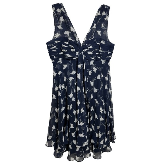 Donna Rico NY 100% Silk Baby Doll Layered Dress Size 10 Blue White - Picture 1 of 8